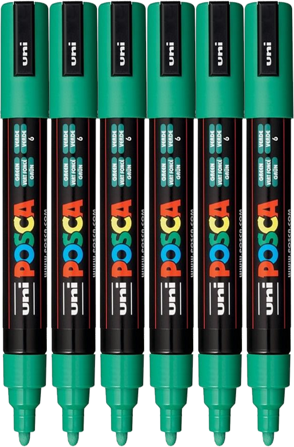 6x Marker Posca PC-5M, z farbą plakatową, okrągła, zielony