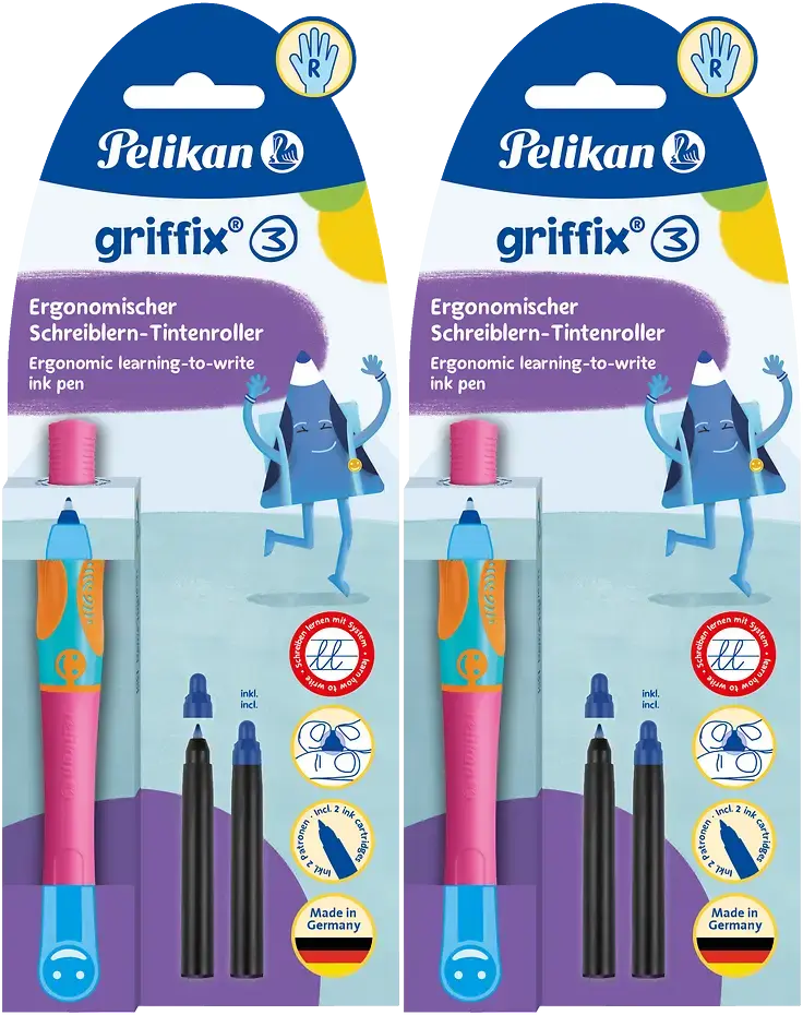 2x Pióro kulkowe do nauki pisania Pelikan Griffix Lovely Pink+ 2 naboje, blister