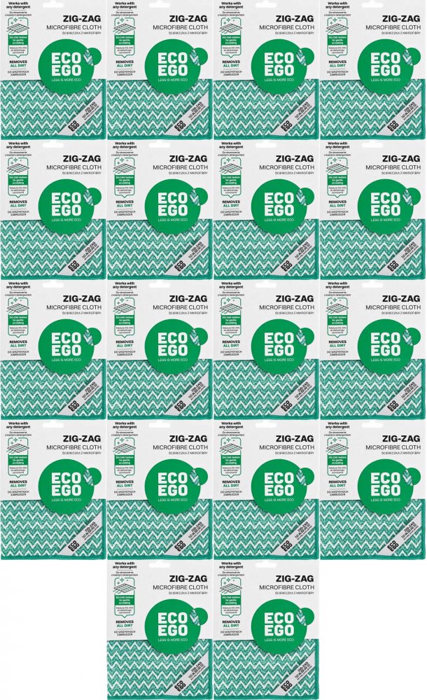 18x Ściereczka z mikrofibry Eco Ego Zig-Zag, antybakteryjna, uniwersalna, 35x35cm, 1 sztuka, zielono-biały