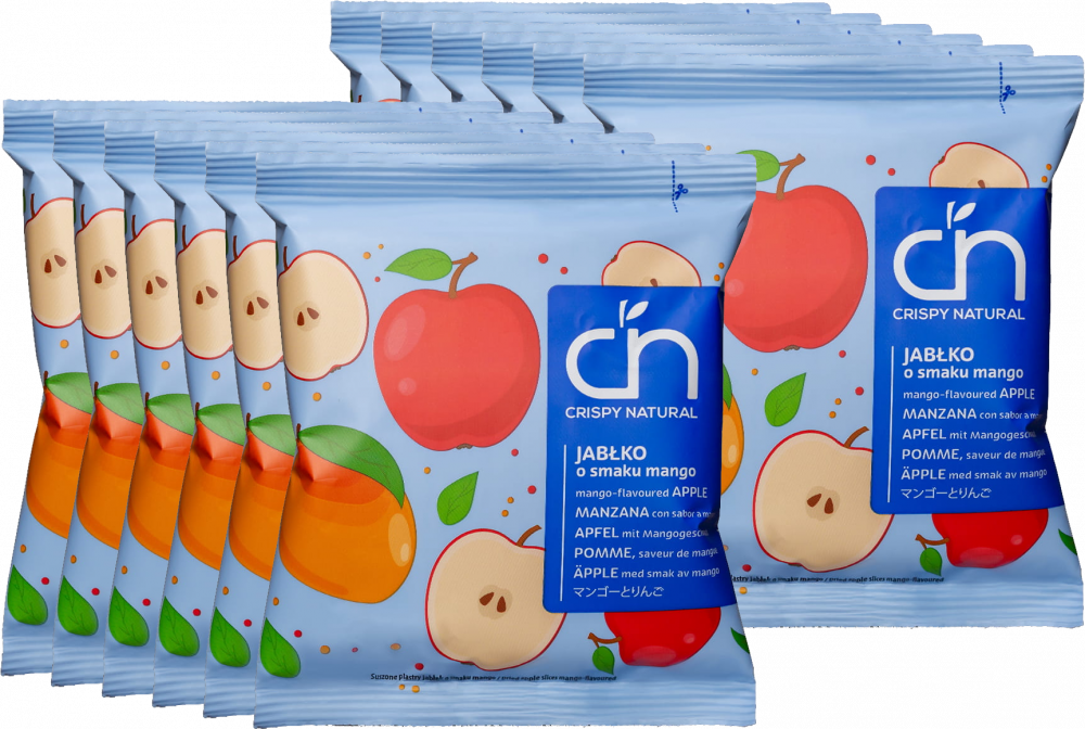 12x Suszone owoce Crispy Natural Jabłko o smaku mango, chipsy, 18g