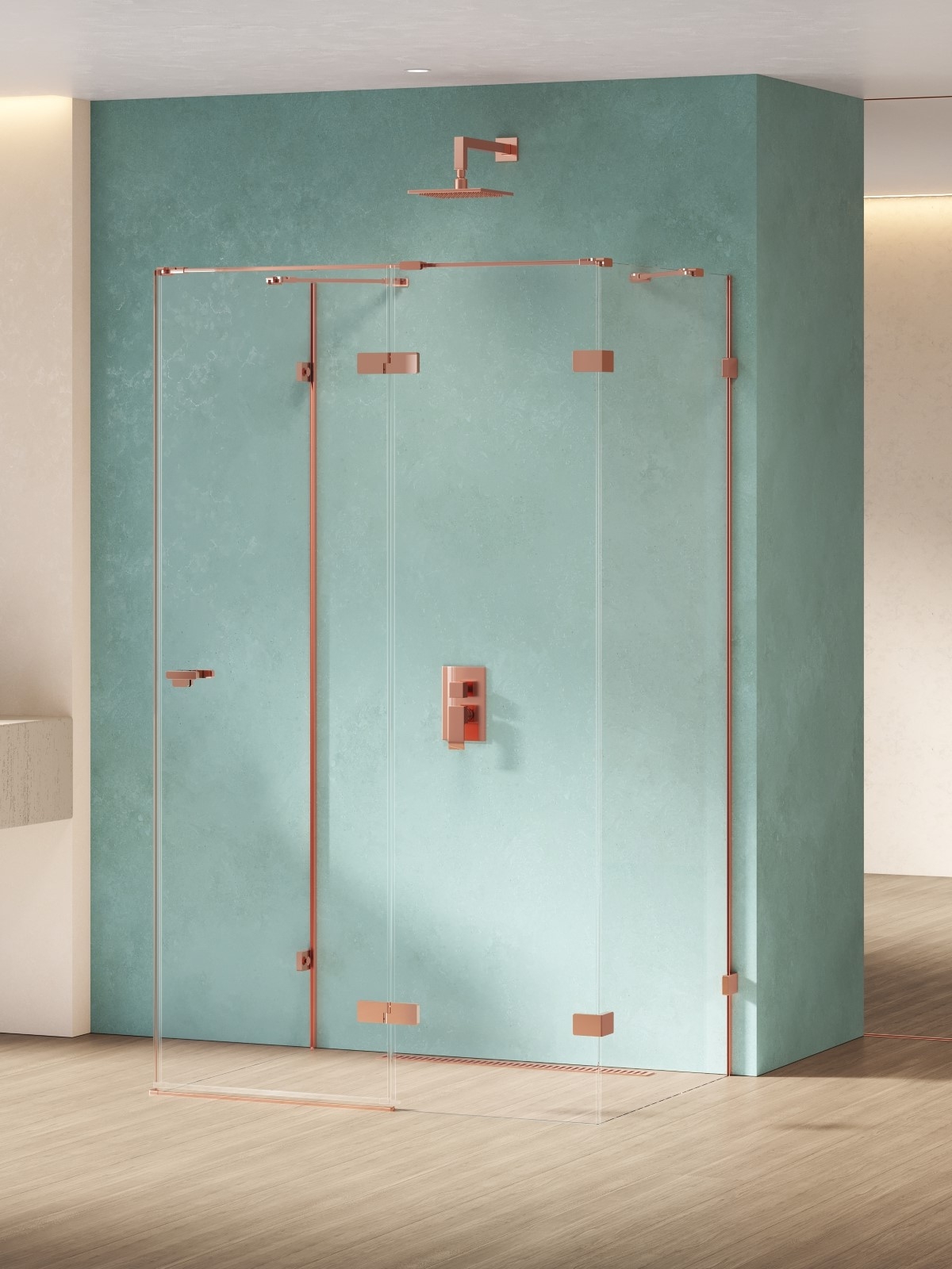 New Trendy Eventa Copper Shine kabina prysznicowa 90x100 cm prostokątna prawa miedź połysk/szkło przezroczyste EXK-6484