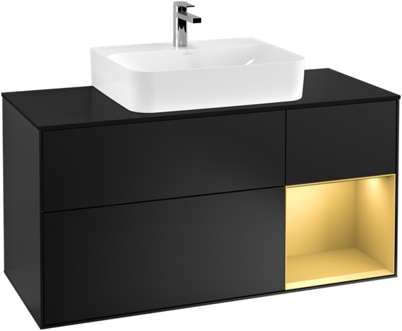 Villeroy & Boch Finion szafka 100 cm podumywalkowa wisząca Black Matt Lacquer/Glass Black Matt/Gold Matt Lacquer G172HFPD
