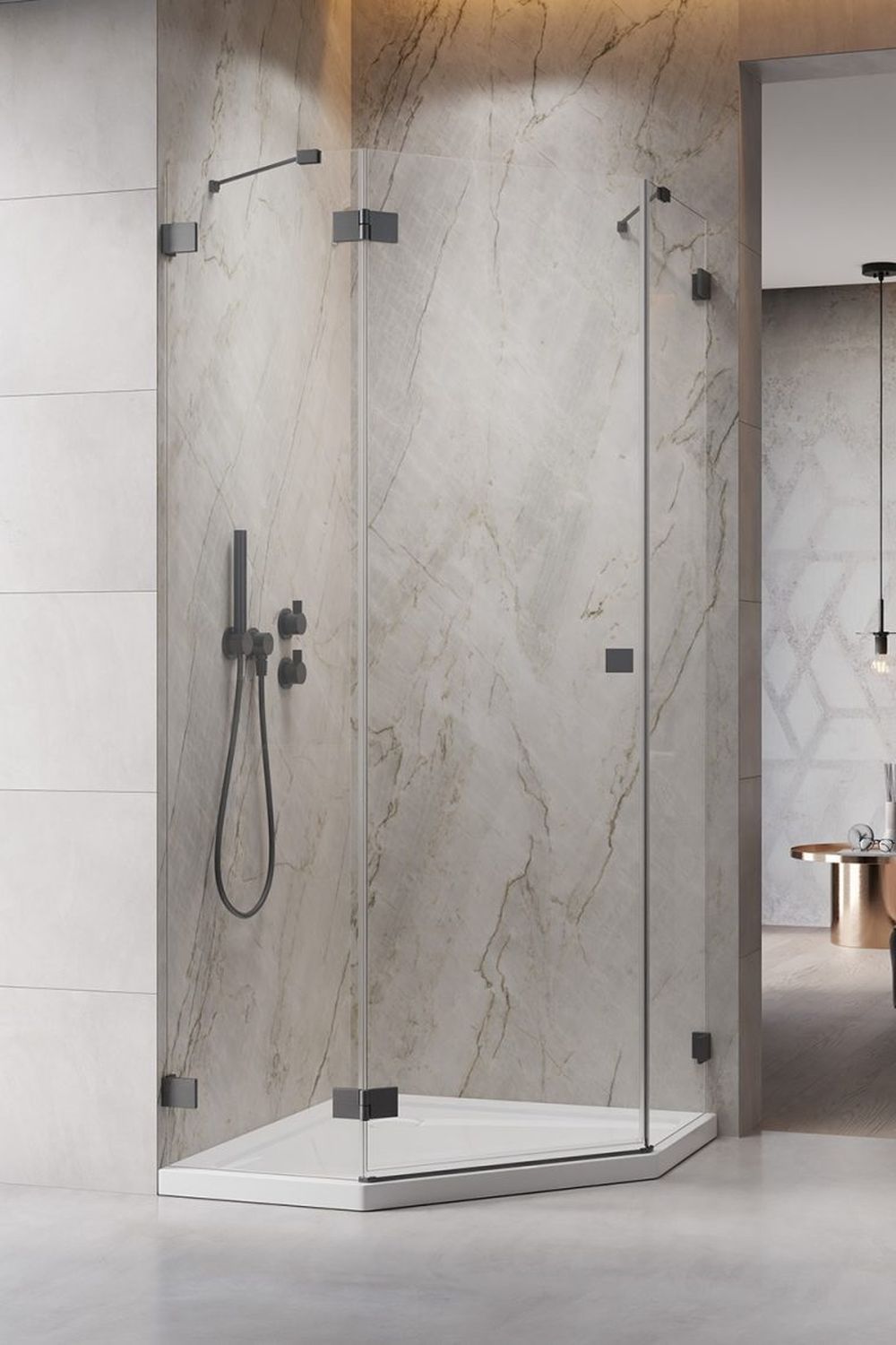 Radaway Essenza Pro Brushed Gunmetal PTJ kabina prysznicowa 80x80 cm pięciokątna lewa gunmetal szczotkowany/szkło przezroczyste ...