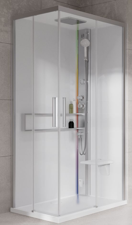 Novellini Glax 2 2.0 A kabina z hydromasażem 100x70 cm prawa parowa z brodzikiem srebrna G22A107DT5-1BB