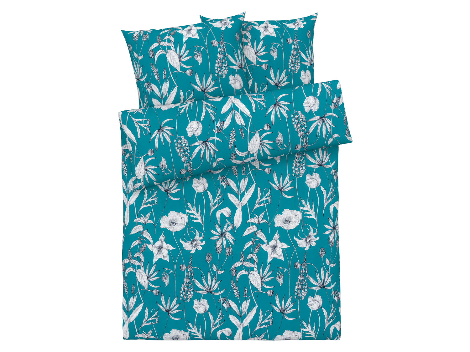 Livarno home Pościel z bawełną renforcé 160 x 200 cm, 1 komplet Kwiaty/zielony