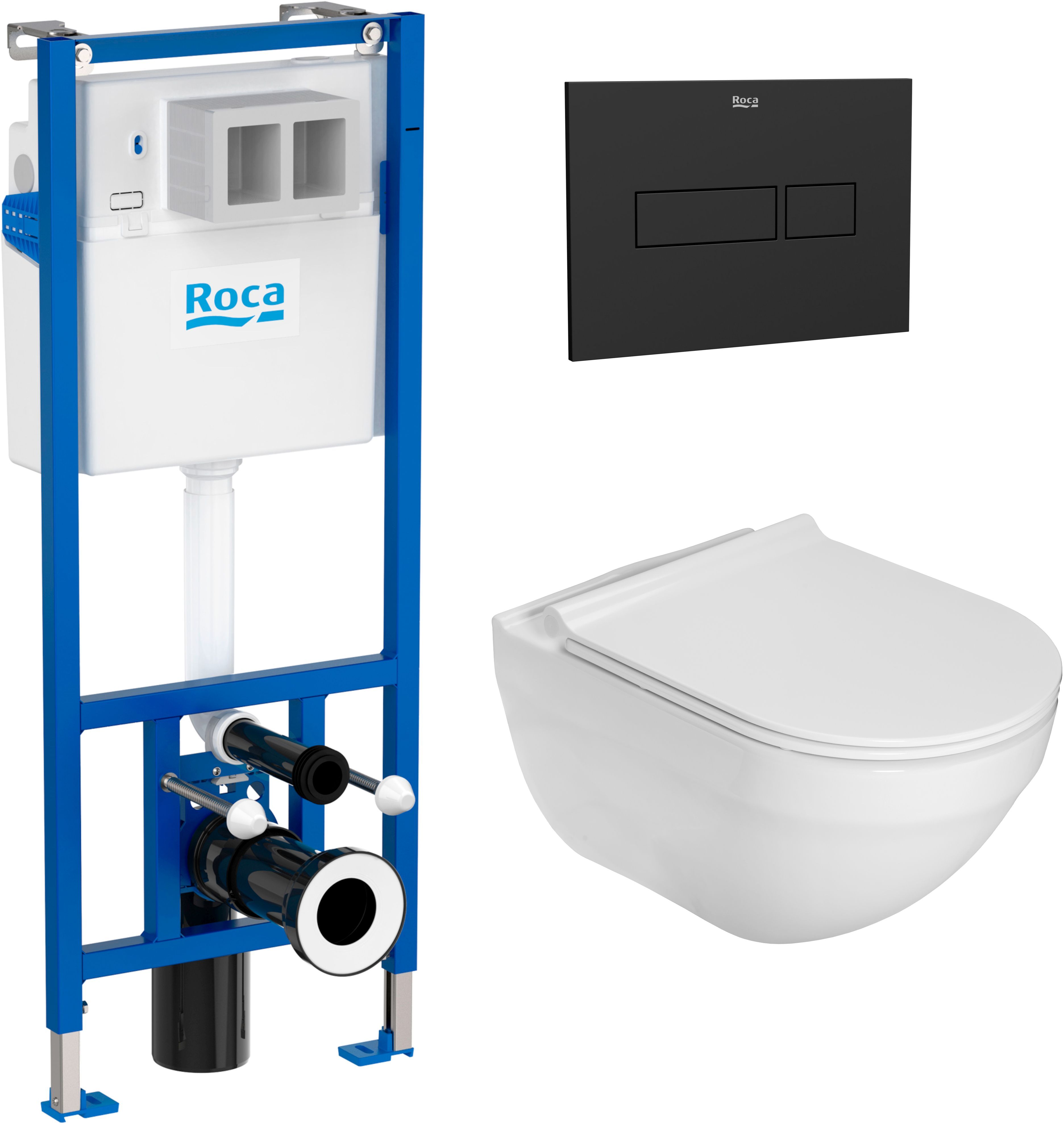 Darmowa Dostawa - Zestaw miska z deską i stelaż z przyciskiem Roca Hebe abset5162