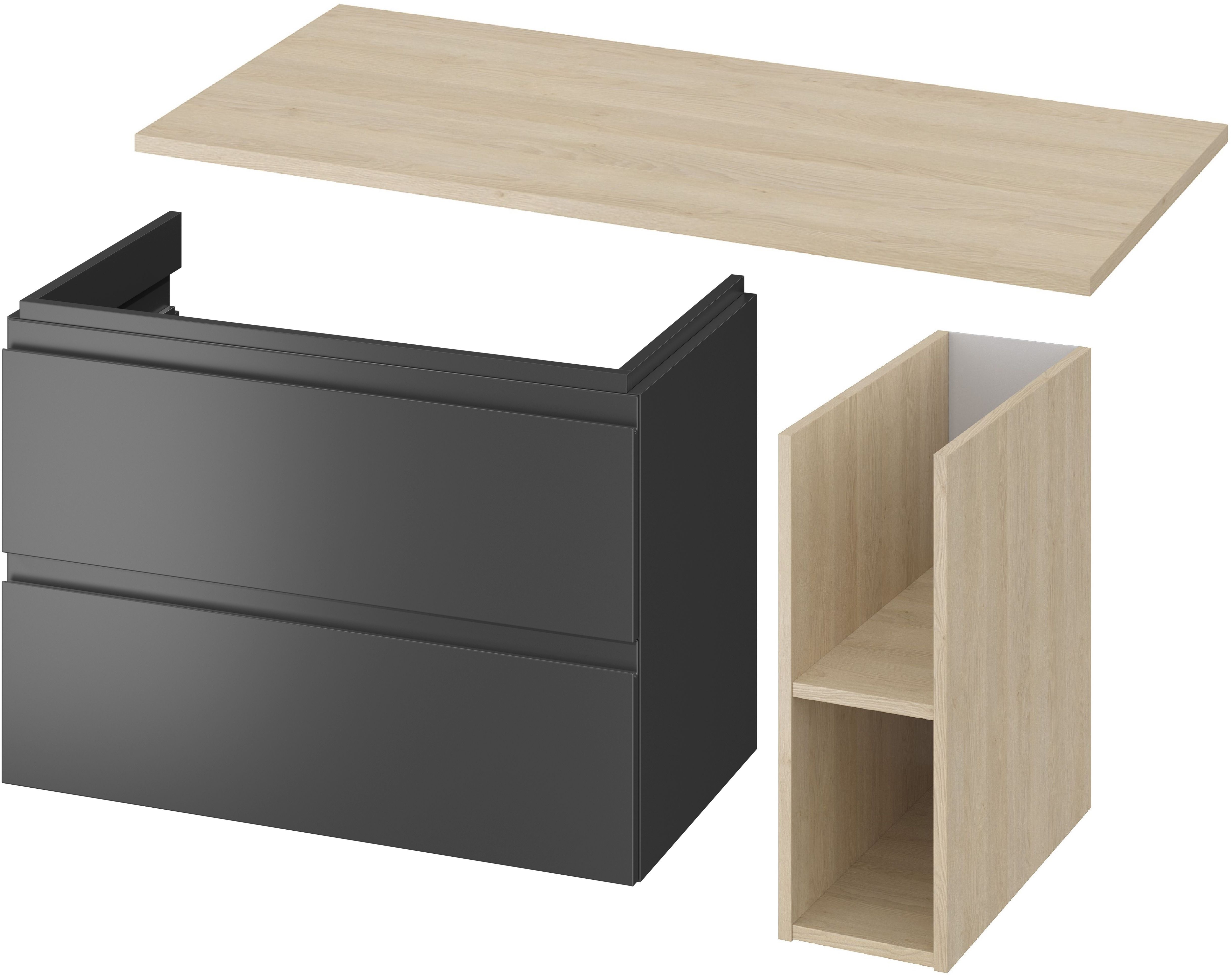 Darmowa Dostawa - Zestaw mebli łazienkowych 99.8x45x75 cm podumywalkowa wisząca grafitowa-dąb Cersanit Moduo abset9148