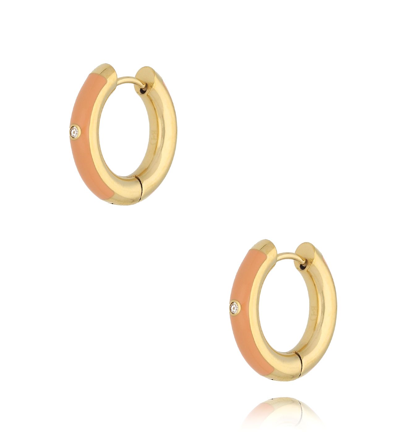 Kolczyki złote okrągłe z brzoskwiniową emalią Cannes KSA1653