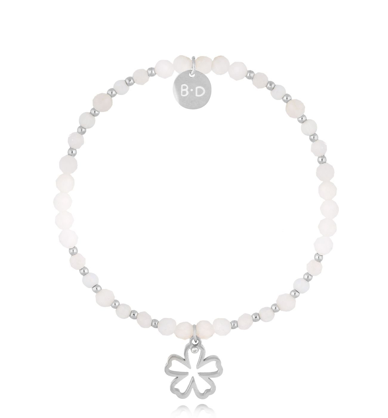 Bransoletka biała z kwiatuszkiem - By Dziubeka