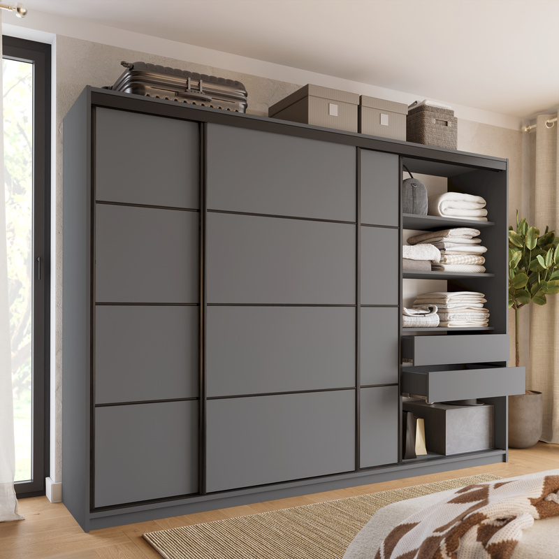 Szafa przesuwna trzydrzwiowa 280 cm LOFT grafitowa