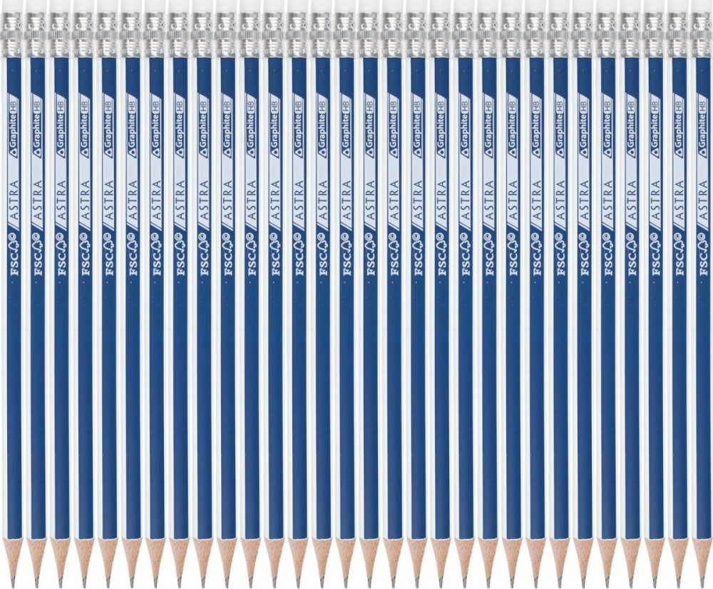 48x Ołówek trójkątny Astra, HB, z gumką, 1 sztuka