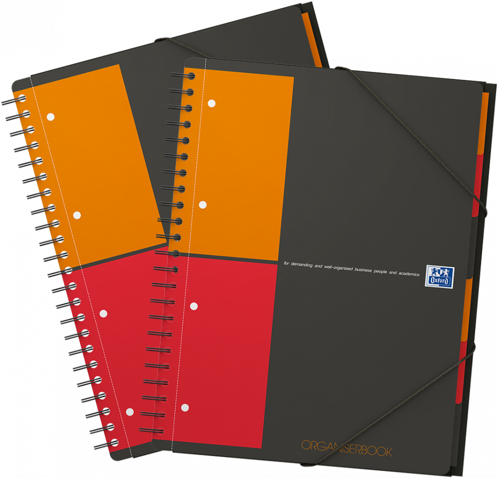 2x Kołonotatnik Oxford International Organiserbook, A4+ w kratkę, 80 kartek, okładka PP, szary