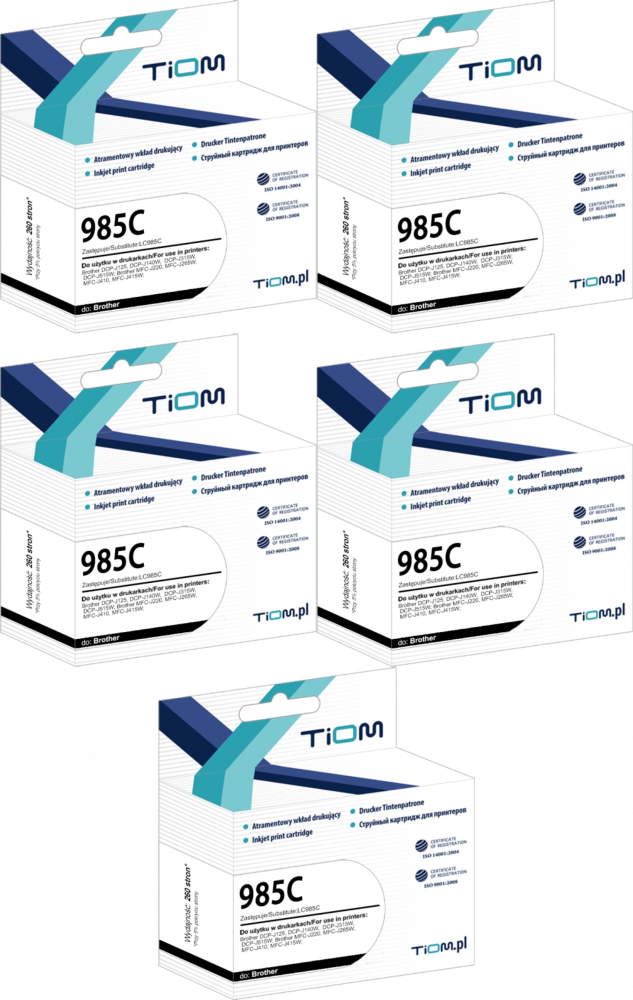 5x Tusz Tiom Ti-B985C LC-985 C (LC985C), 260 stron, cyan (błękitny)