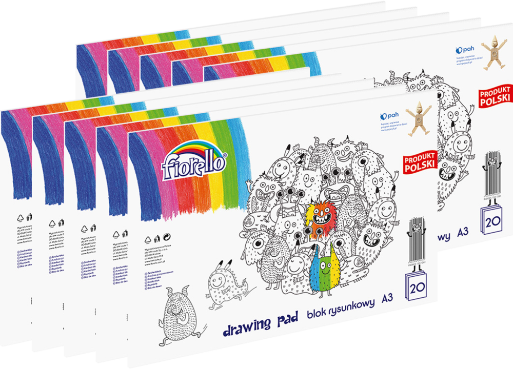 10x Blok rysunkowy Fiorello, A3, 20 kartek, biały