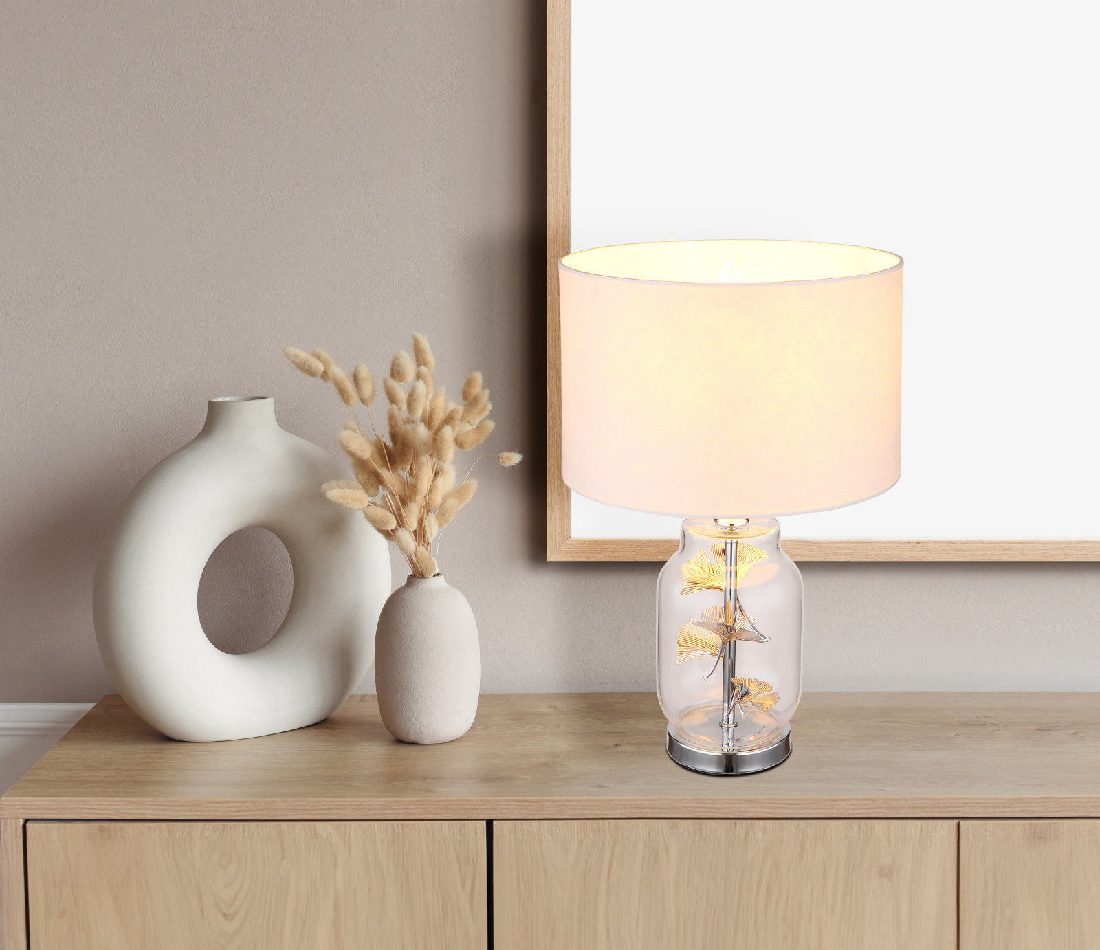 Globo Lighting Ginko lampa stołowa 1x40 W biała-przezroczysta-chrom 24141C