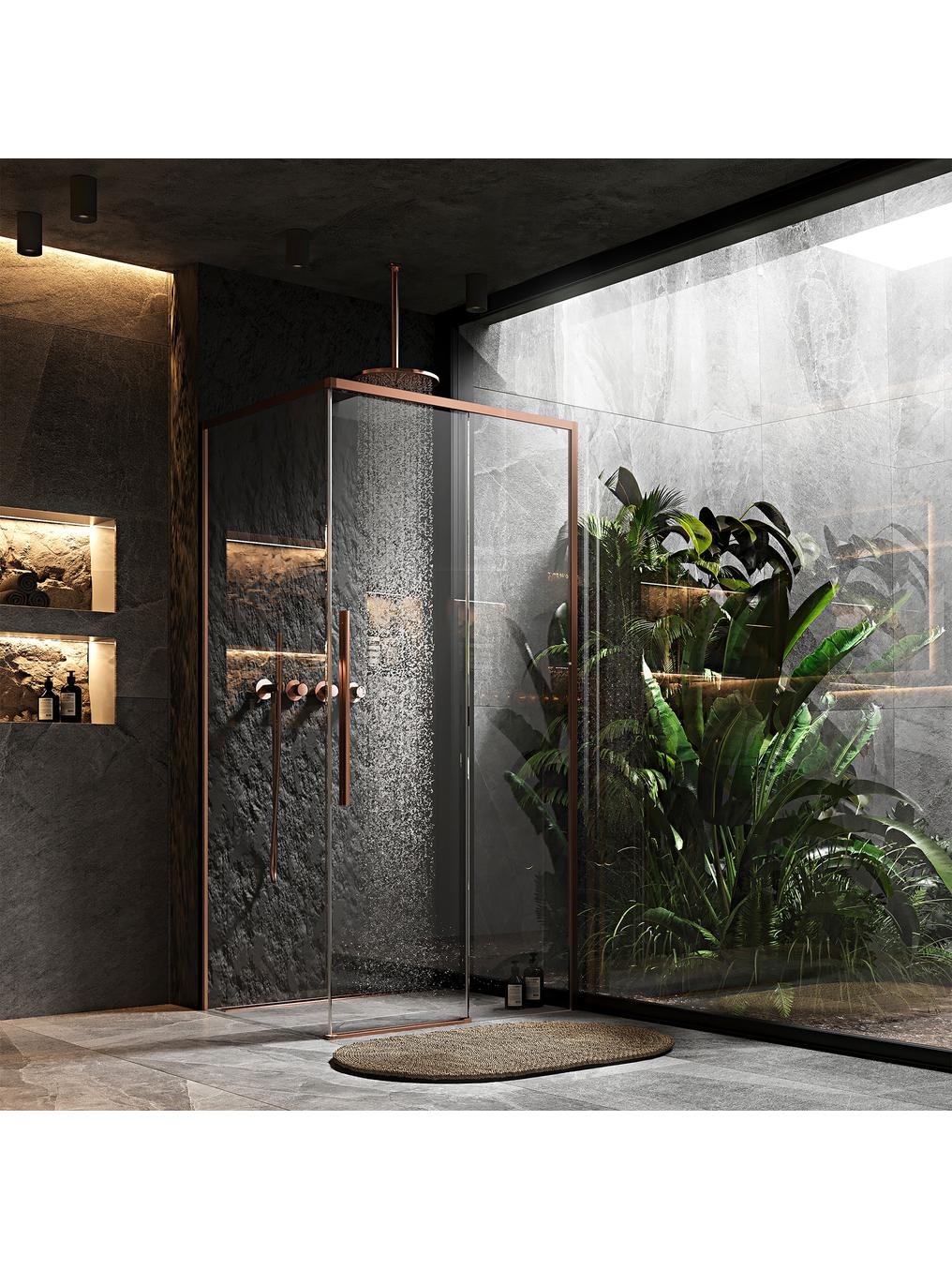 Rea Solar Brush Copper kabina prysznicowa 90x90 cm kwadratowa miedź szczotkowana/szkło przezroczyste REA-K9512