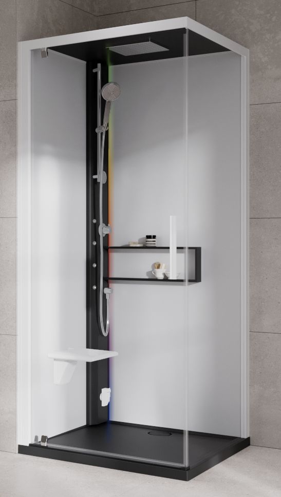 Novellini Glax 2 2.0 G+F kabina z hydromasażem 80 cm kwadratowa lewa parowa z brodzikiem czarna G22GF80SM5-1HU