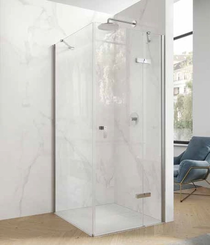 Hüppe Aura pure 4-kąt drzwi prysznicowe 100 cm prawe srebrny połysk/szkło przezroczyste Anti-Plaque AP0104.069.322