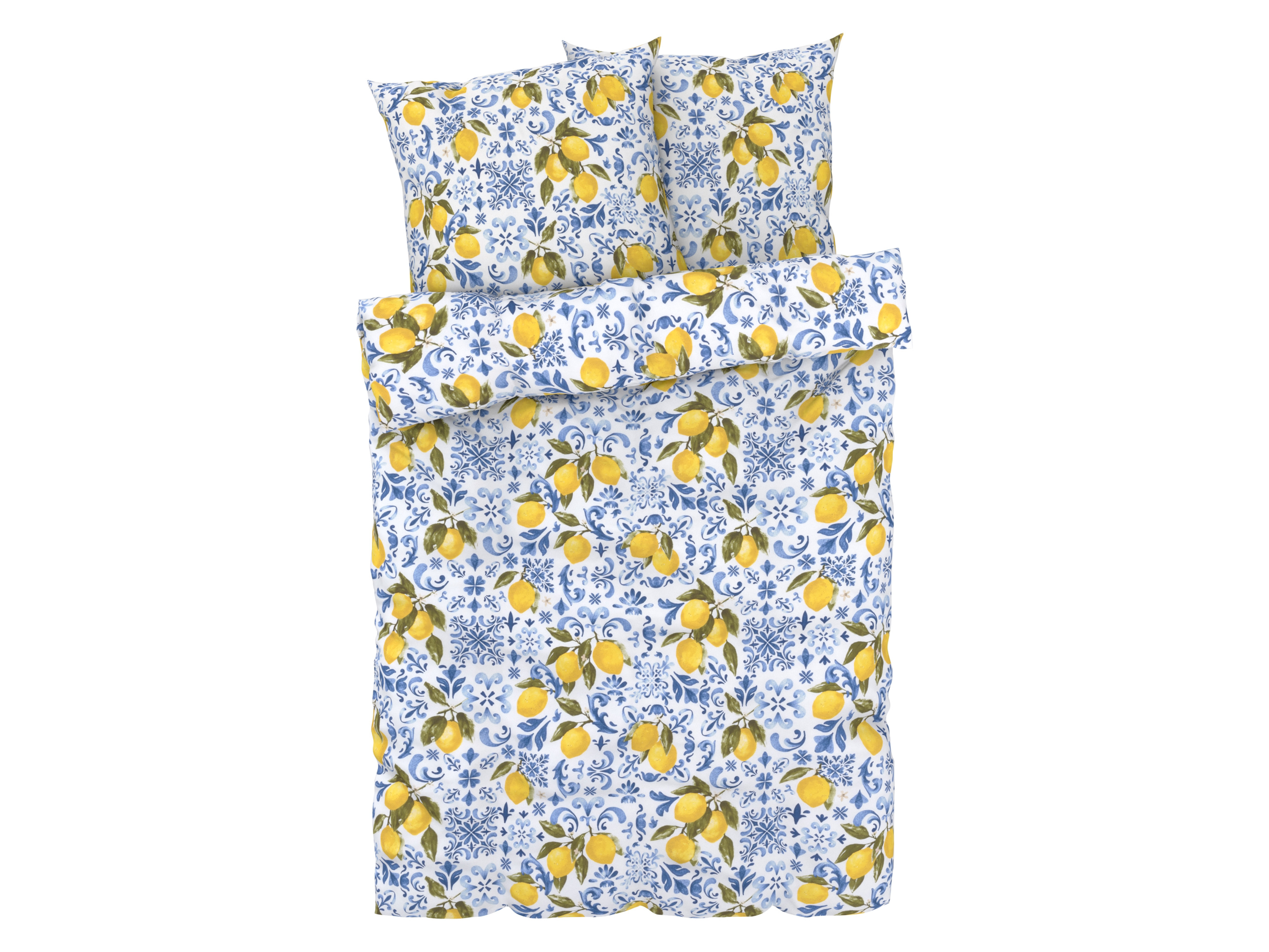 Livarno home Pościel z bawełny renforcé, 220 x 200 cm Cytryny/niebieski