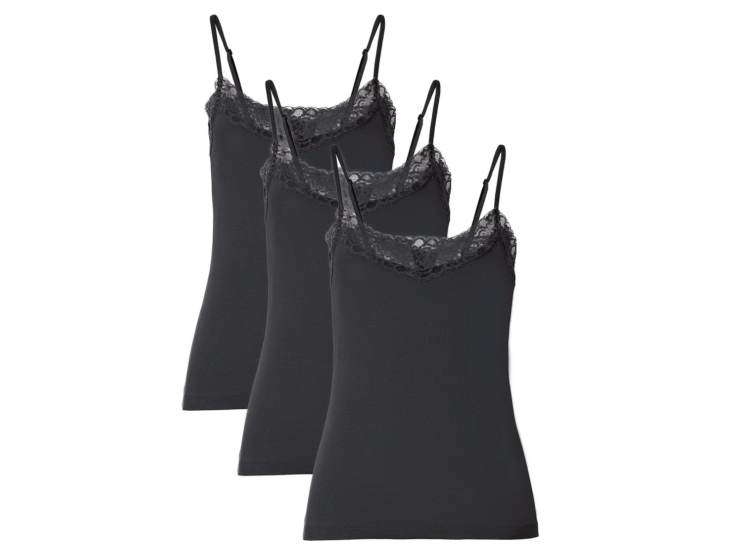 esmara Podkoszulki damskie na ramiączkach, 3 sztuki L 44/46, Czarny