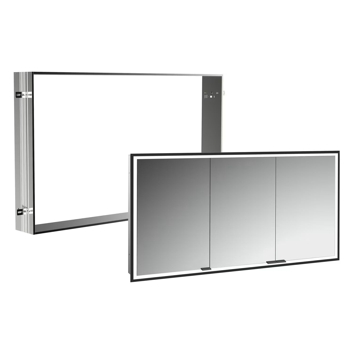 Darmowa Dostawa - Szafka z ramą montażową 130x17x70 cm z lustrem czarna Kronenbach Cube 2.0 KB100235MBSet