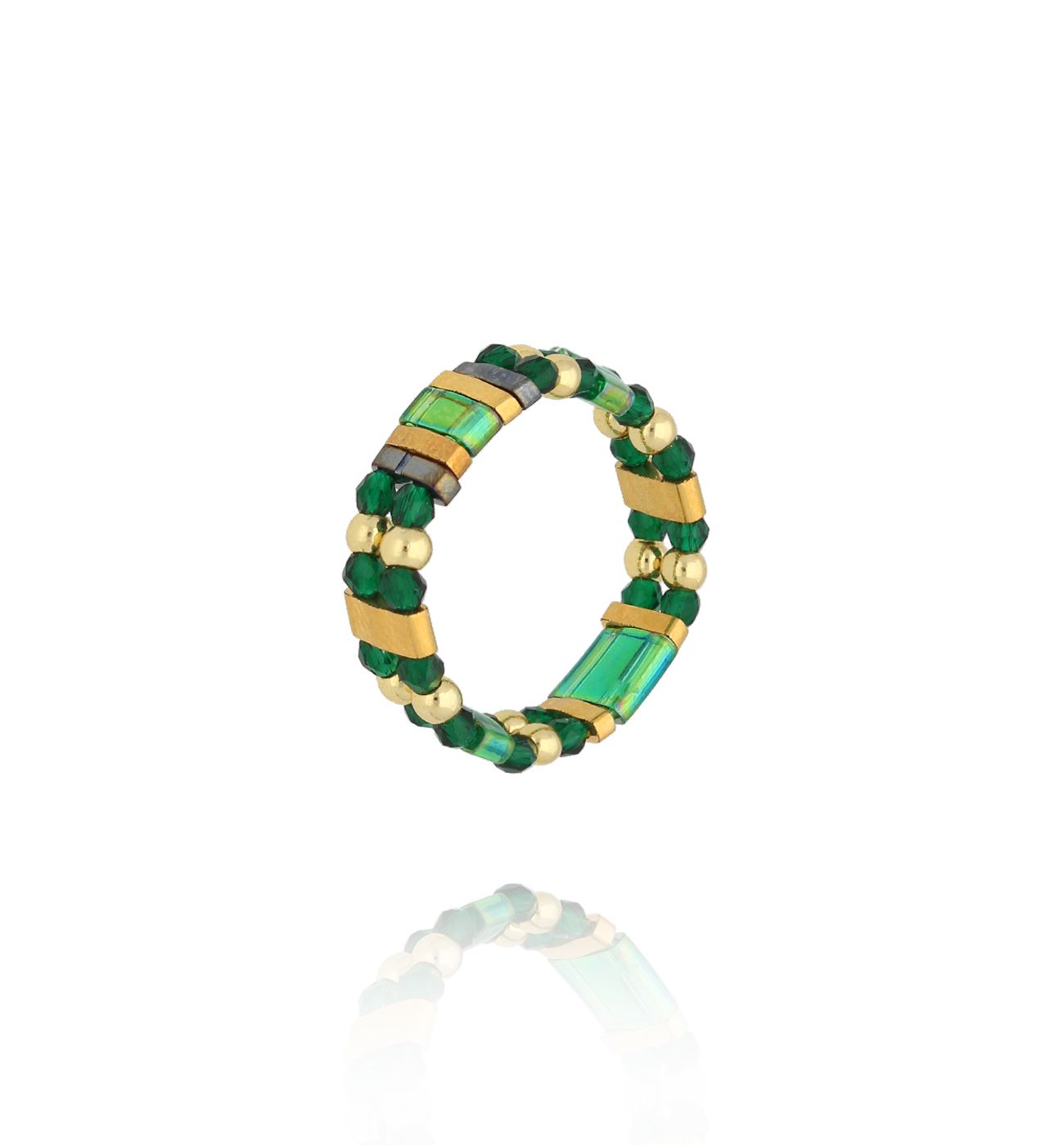 Pierścionek elastyczny zielony PSC0746 - By Dziubeka