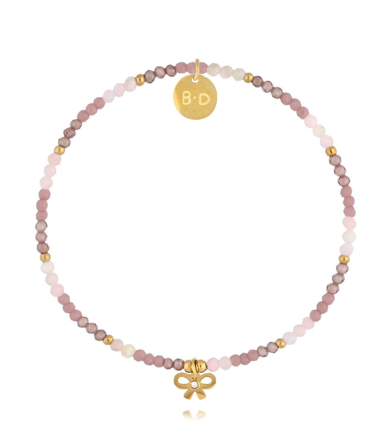 Bransoletka z różowymi opalami i kokardką - By Dziubeka