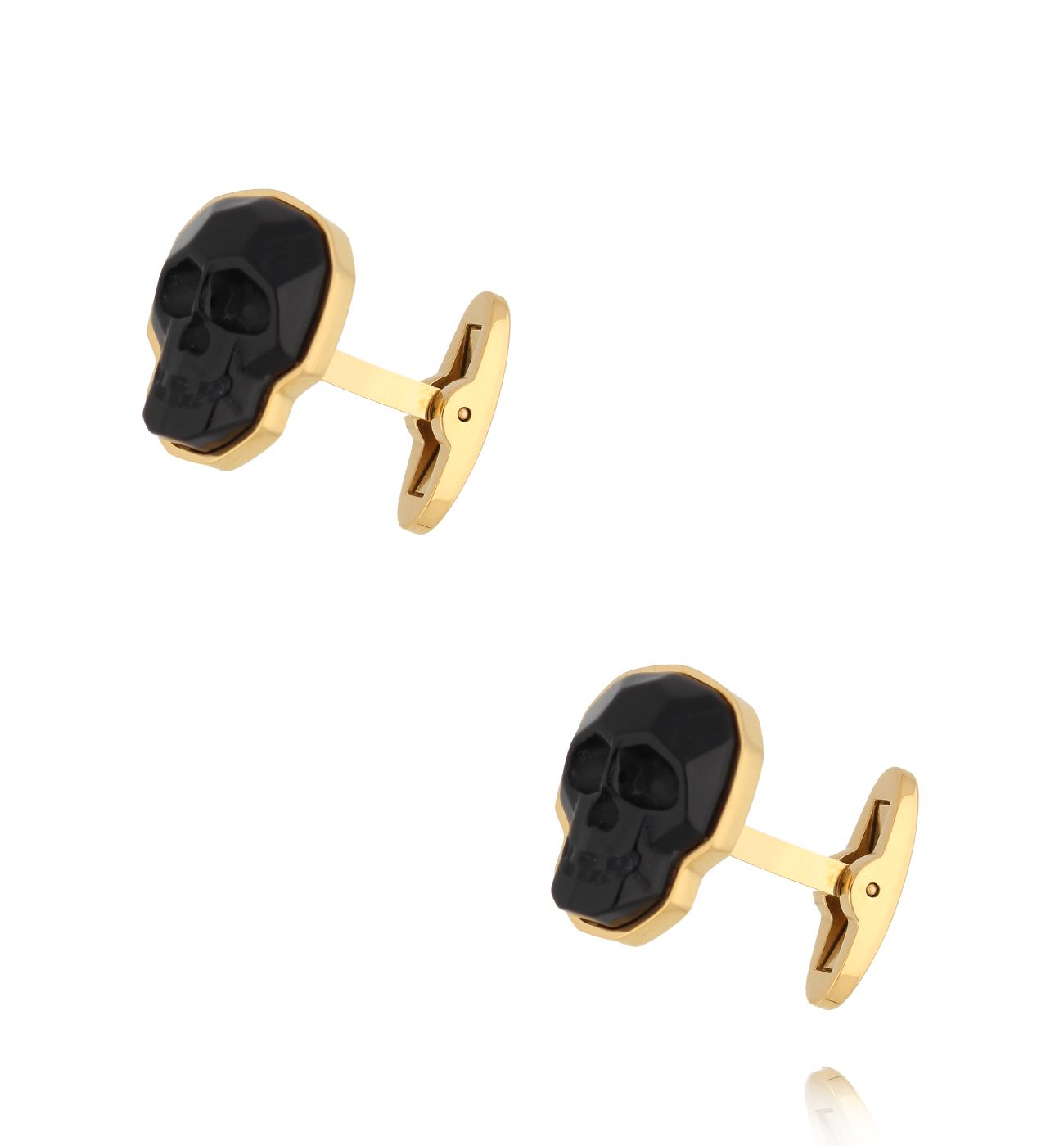 Spinki do mankietów czaszki z onyksem złote SMITC0003