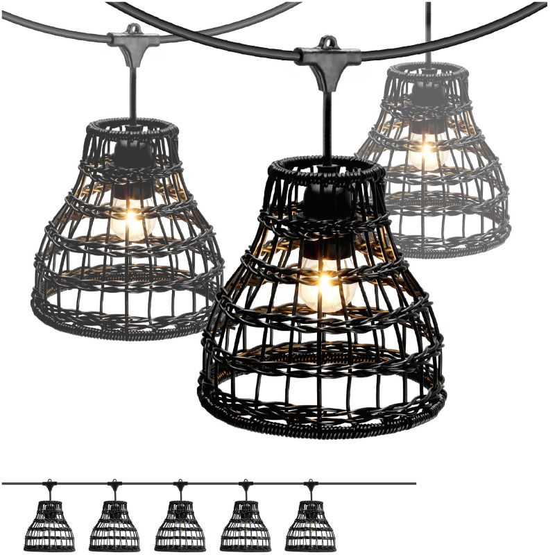 Girlanda ogrodowa 5m + żarówki LED + 5x klosz czarny 1kpl.