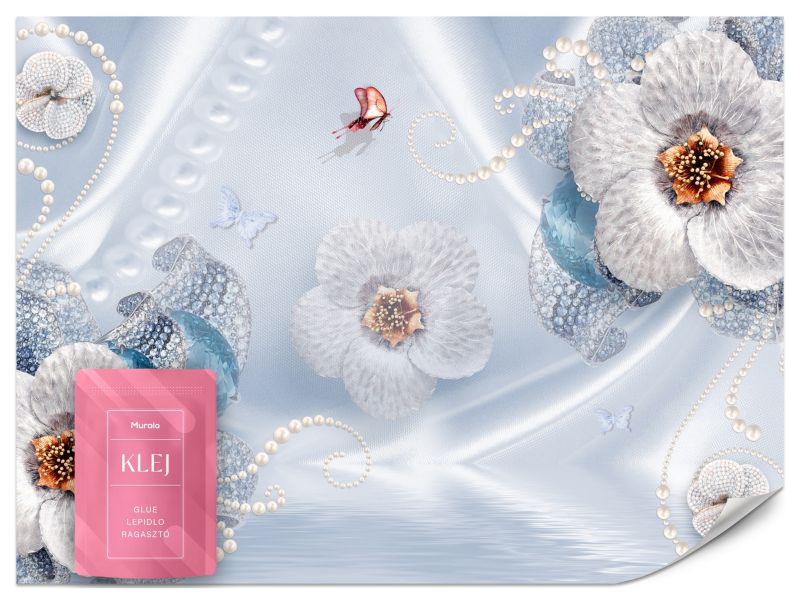 Fototapeta Muralo Kwiaty Z Perłami I Motylami Do Sypialni 150x105 cm 1szt.