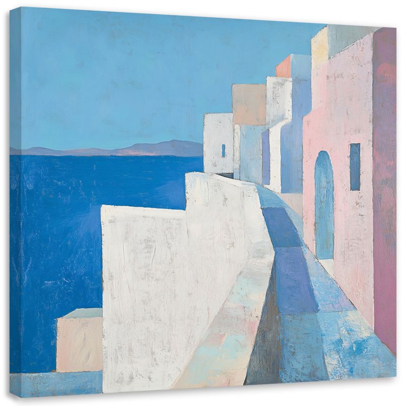 Obraz na płótnie Feeby Pastelowe Budynki Morze Pejzaż Niebiski 30x30cm 1szt