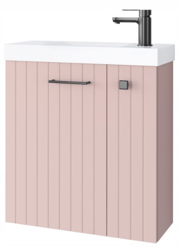 Szafka łazienkowa Furnidea 55 cm z umywalką pudrowy róż gun metal uchwyt Nook 1 szt.