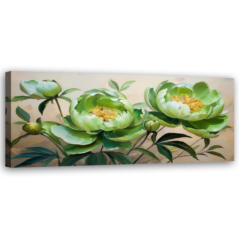 Obraz do salonu sypialni Feeby Kwiaty Piwonii Zielone Kompozycja 120x40 cm 1 szt