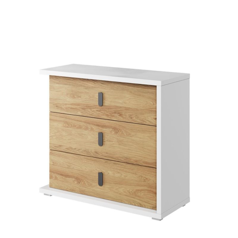 Komoda z szufladami Bettso Simi nowoczesna ze stylowymi uchytami dąb hikora biały 1szt.