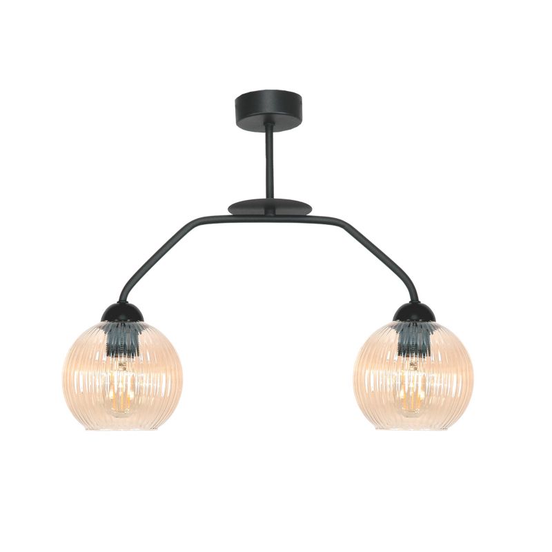 Lampa sufitowa EDYLIT czarna z bursztynowymi ryflowanymi kloszami loft 2xE27 nad stół FRED 15-468 1 szt.