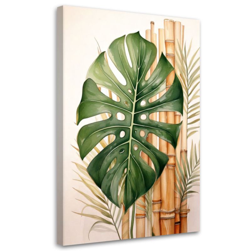 Obraz do salonu sypialni Feeby Monstera Liść Bambus Tropikalny 60x90cm 1szt