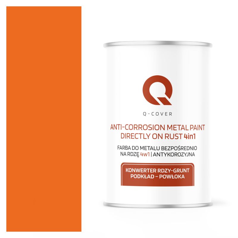 Farba do Metalu Prosto na Rdzę 4w1 Q-Cover Jasnoczerwony pomarańczowy RAL2008 Satyna 1L