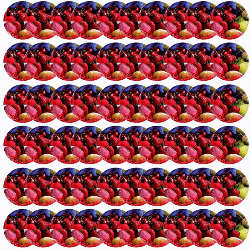 Pokrywki MODO24 wzór wieloowocowy dekielki zakrętki nakrętki wieczka wieka 66mm 60 szt