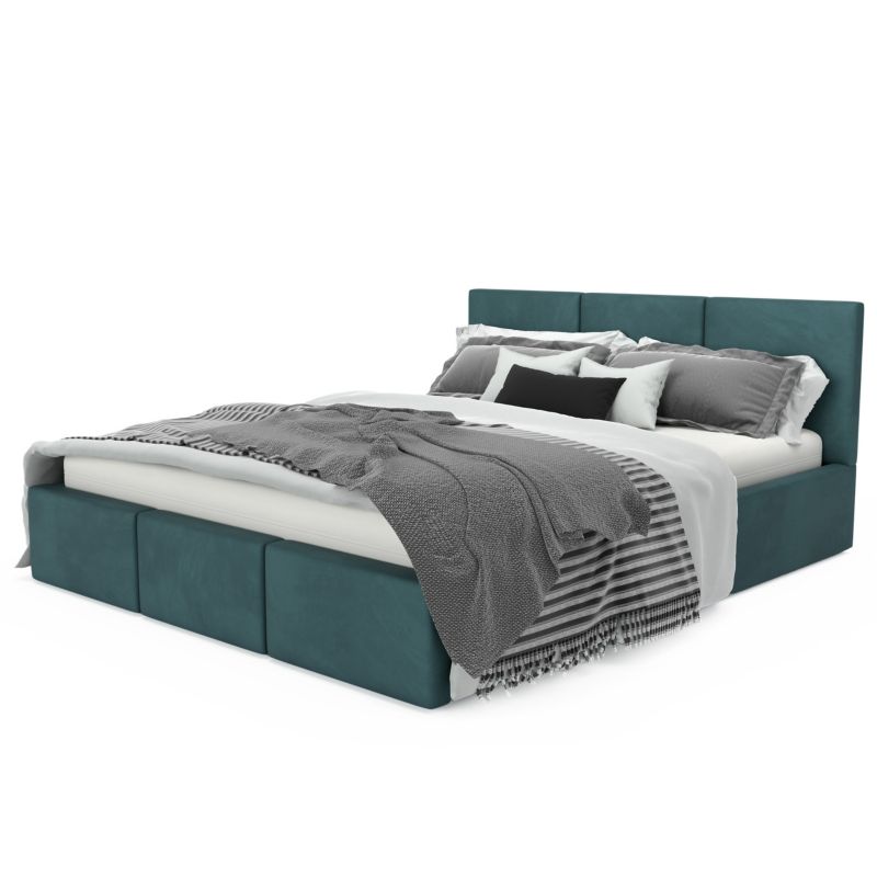 Łóżko Muralo Tapicerowane z Pojemnikiem Turkusowe 160x200x110 cm 1szt.