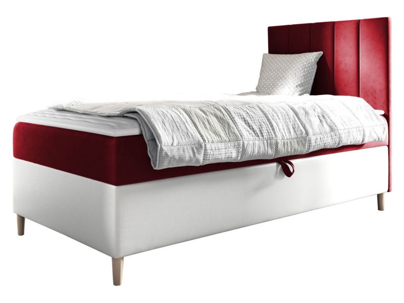 Łóżko kontynentalne MIRJAN 24 Maja Junior 1 100x200, Strona: Prawa biała ekoskóra/karminowa czerwień 1 szt.