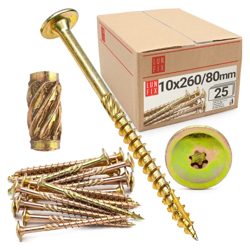 Wkręty ciesielskie Lun Fix z łbem talerzowym 10x260mm 25szt.