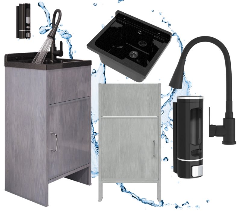 Zlewozmywak Gospodarczy Granitan Loma Szafka PCV z Syfonem Baterią i Dozownikiem 1kpl.