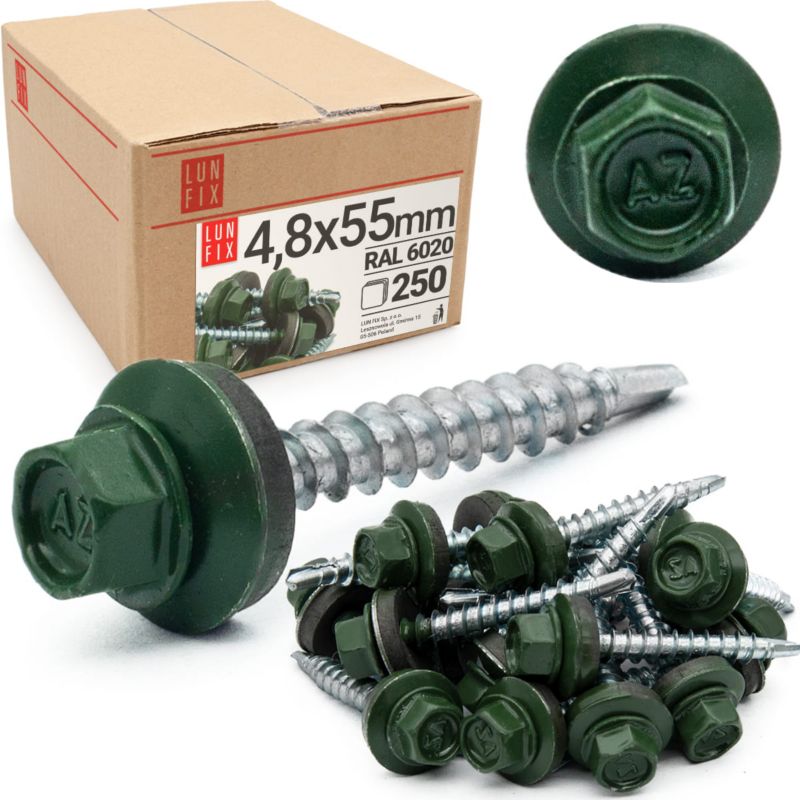 Blachowkręty Lun Fix wkręty farmerskie 4,8x55mm RAL620 zielony 250szt.
