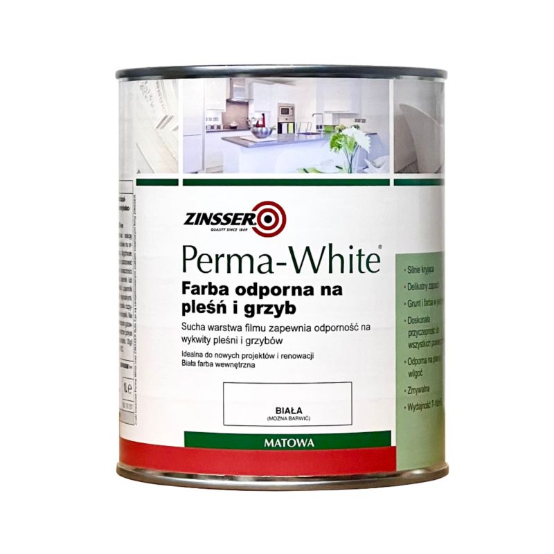 Farba do łazienki i kuchni Zinsser Perma-White na pleśń i grzyb 1L matowa