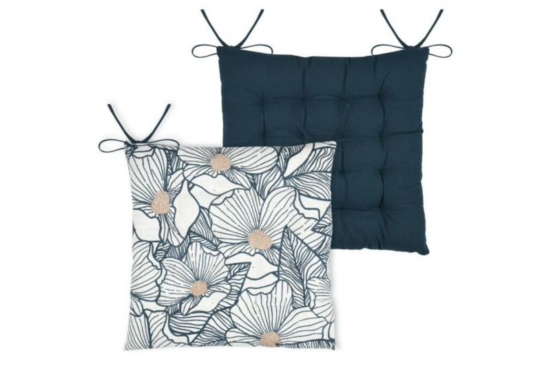 Poduszka na krzesło EUGENIE STOF dekoracyjna 38x38 cm kwiaty niebieska 1 szt.