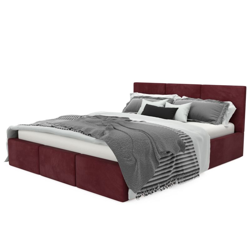 Łóżko Muralo Tapicerowane z Pojemnikiem Bordowe 140x200x110 cm 1szt.