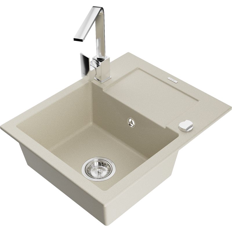 Zlewozmywak granitowy 1-komorowy Mexen Enzo z ociekaczem i baterią kuchenną Rita beżowy - 6506-69-670300-50 1 szt.