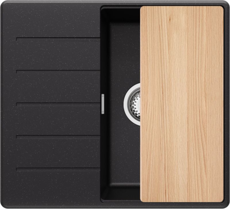 Zlewozmywak Kopenhaga PRIMAGRAN Nablatowy 55x50cm do szafki od 40cm, Czarny Metalik + Syfon + Deska, S060, 1 szt.