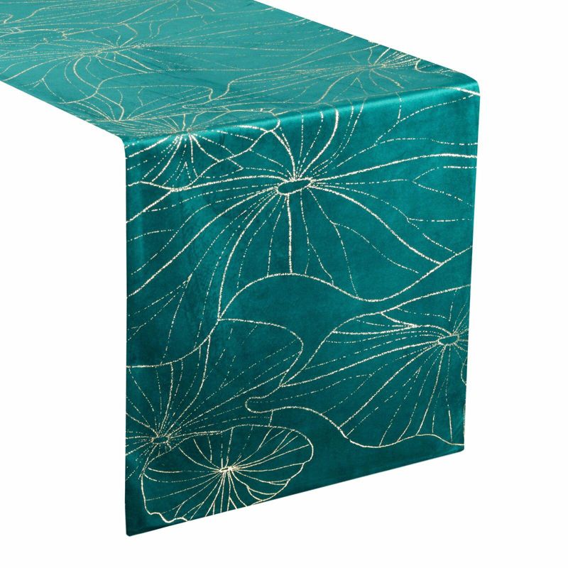 Bieżnik BLINK 18 Eurofirany 35 x 180 cm velvetowy ciemnoturkusowy z liśćmi lilii wodnej szt. 1