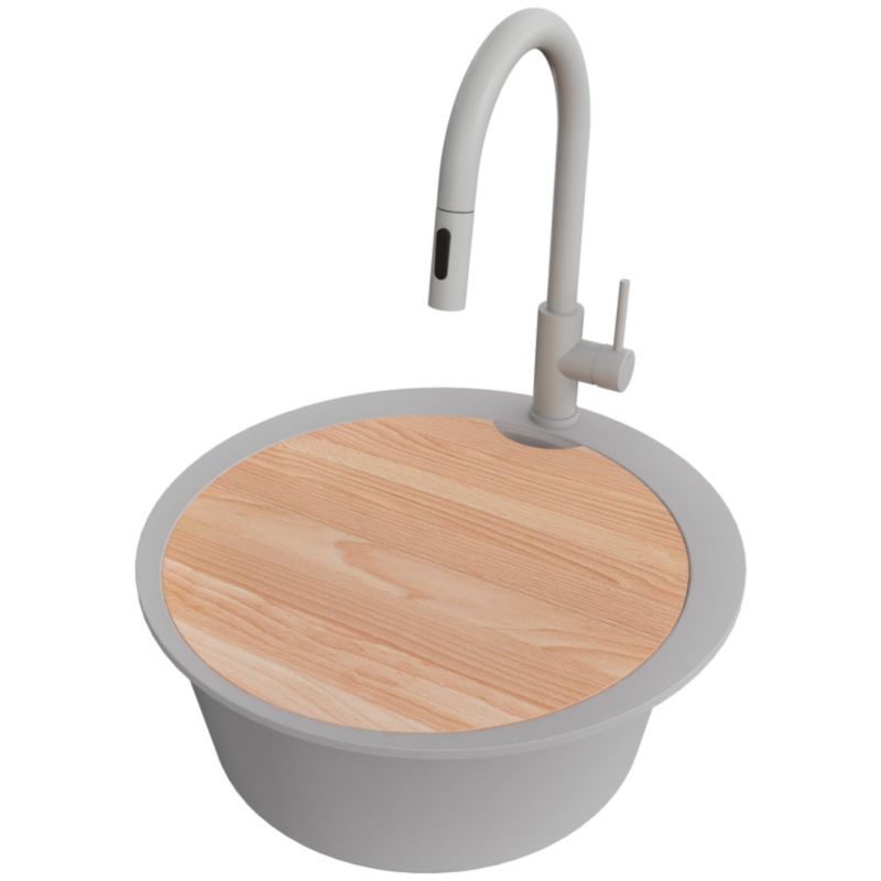 Zlewozmywak Granitowy Okrągły Piza Max PRIMAGRAN Nablatowy 53x53cm, Szary + Bateria + Syfon + Akcesorium, S057, 1 szt.